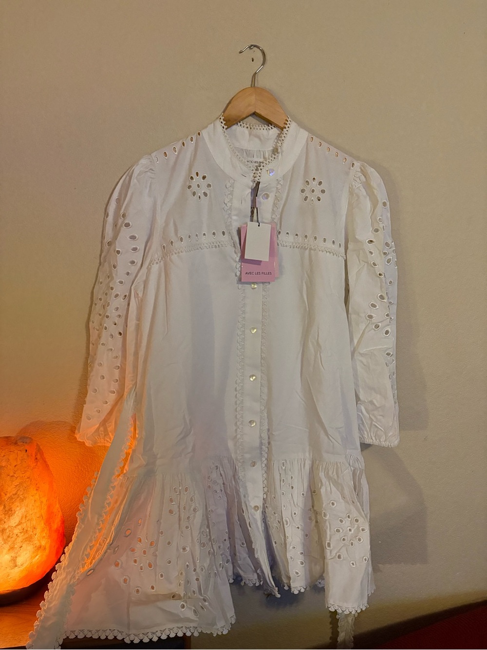 Avec Les Filles White Eyelet Button-Front Kids Dress